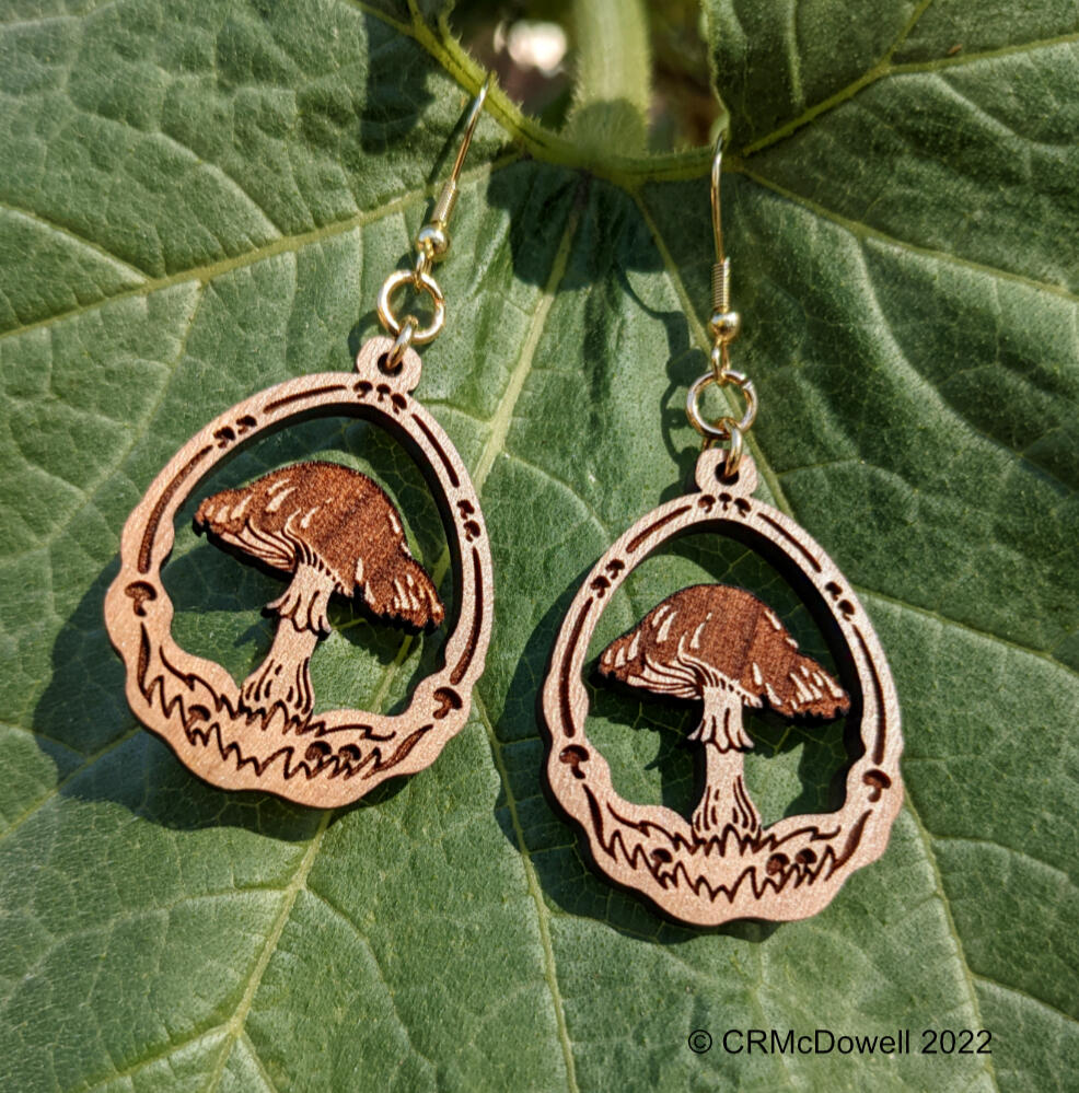 Hoop Mushroom Earrings (~1.5" cherry wood)