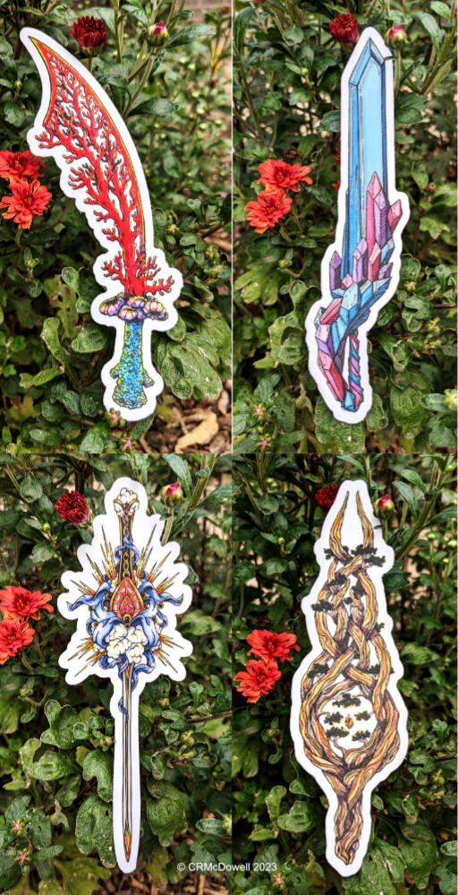 Vinyl Sword Stickers (~6&quot; along max length)