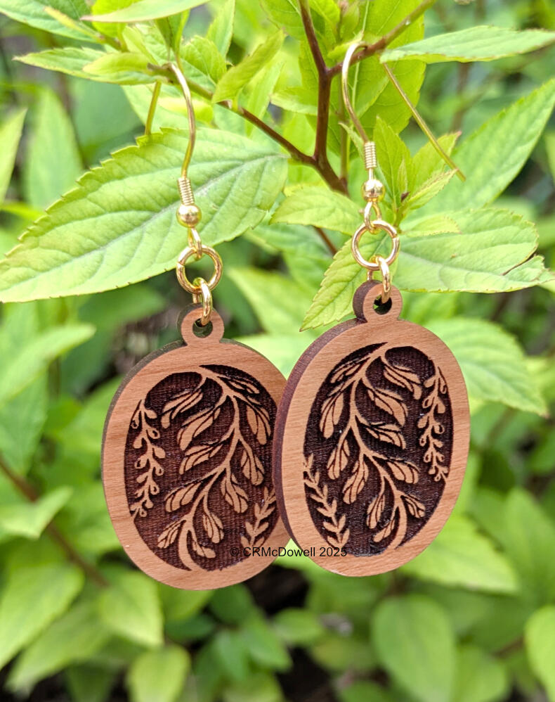 Cameo Fern Earrings (~1.5&quot; Cherry Wood)