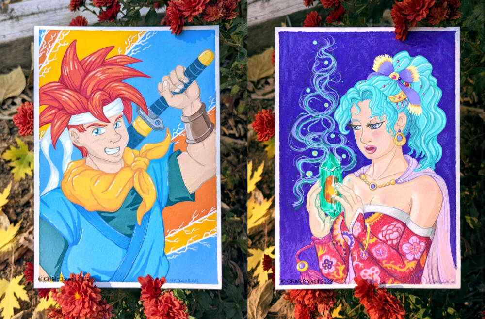 Crono from Chrono Trigger and Terra from Final Fantasy VI Fan Art (5x7 original art)