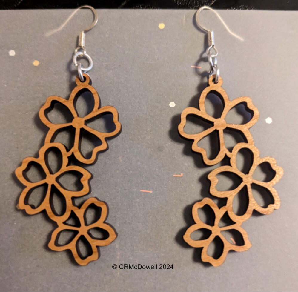 Cherry Blossom Cut-Out Earrings (~2.5&quot; cherry wood)