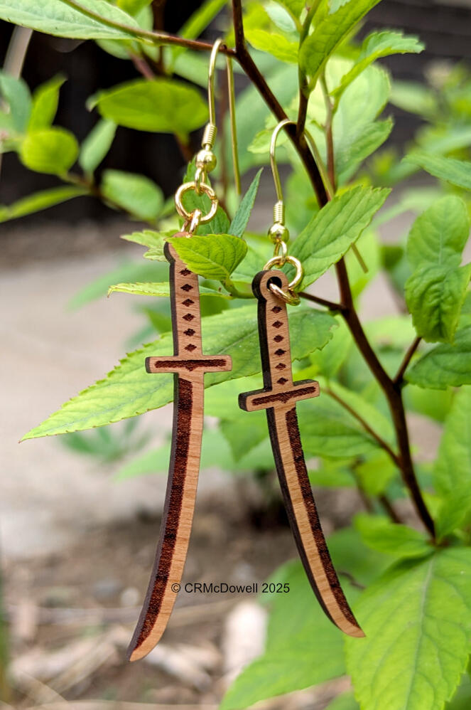 Katana Sword Earrings (~2" Cherry Wood)